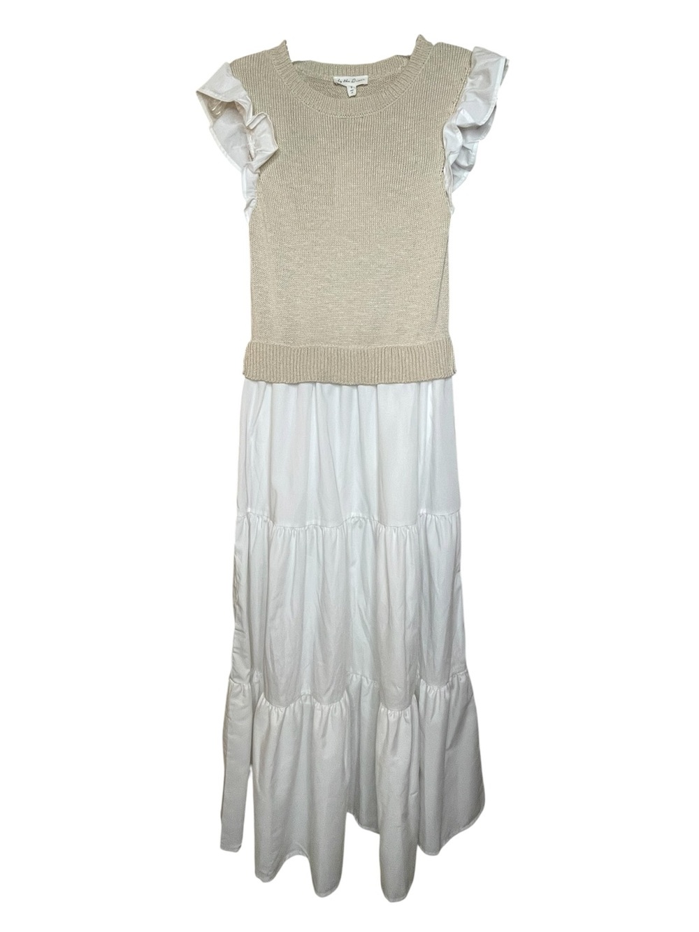 By The River Anthropology Cream Knit Bodice Maxi Dress with Tiered Skirt Sz S - Picture 2 of 7